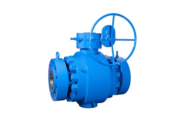 Blue colour trunnion ball valves isolated under white background