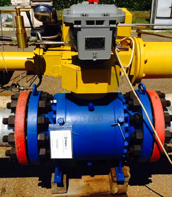Blue with yellow colour valve installed by triple offset butterfly valve manufacturers in Indonesia