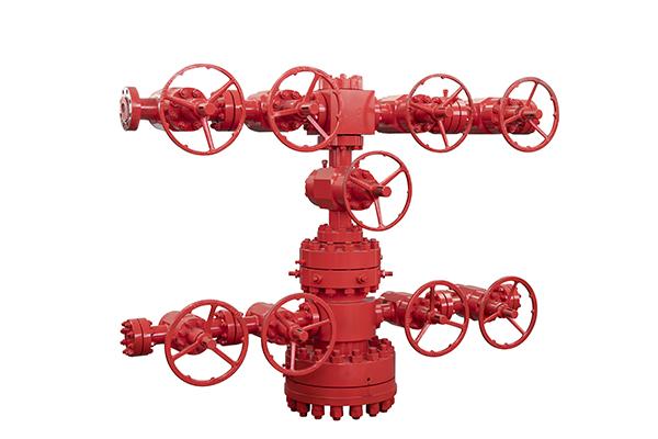 Red color oilwell head petroleum machinery valve product isolated on white background